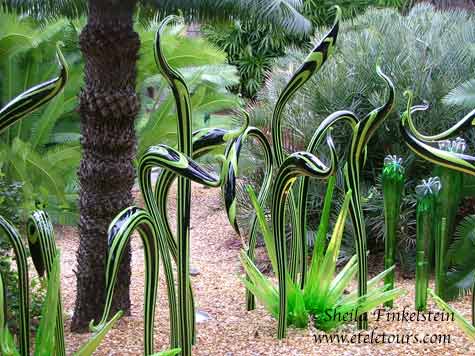 Dale Chihuly green striped glass sculpture at Fairchild Gardens - 2/07