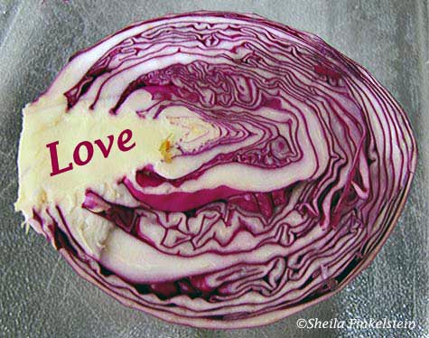 cut red cabbage expressing love